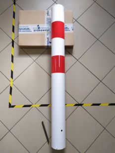 Słupek parkingowy blokujący U-12c | metalowy, 120(80) cm, do wkopania, drogowy, biało-czerwony